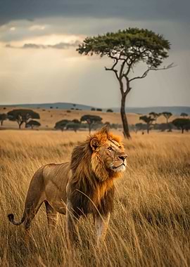 Majestic Lion in African Savannah