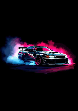 Drifting Car with Neon Smoke