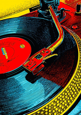 DJ Turntable with Retro Vinyl Record