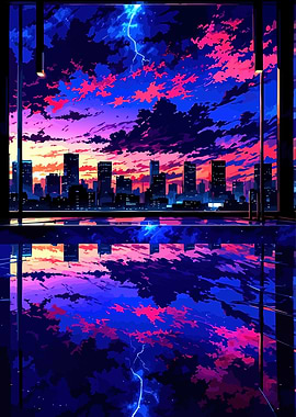 Cyberpunk Cityscape at Sunset
