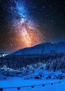 Milky Way Over Snowy Mountains