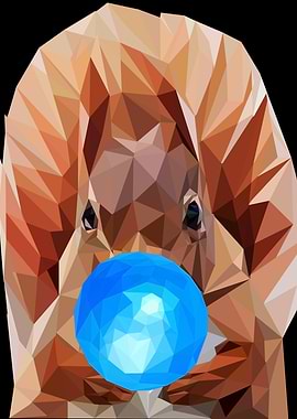Low Poly Squirrel with Blue Bubble
