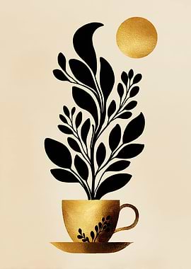 Golden Cup with Black Plant and Sun