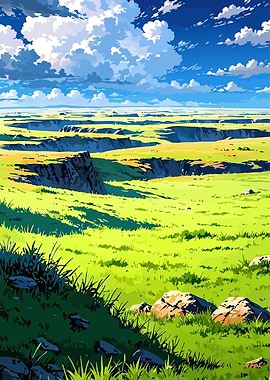 Vast Green Landscape Under a Cloudy Sky