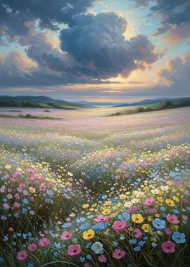 Impressionistic Wildflower Meadow at Sunset