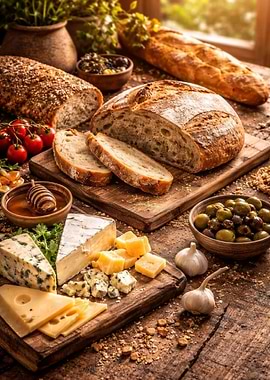 Artisan Bread, Cheese, and Olives Platter