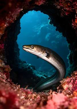 Moray Eel in Underwater Cave
