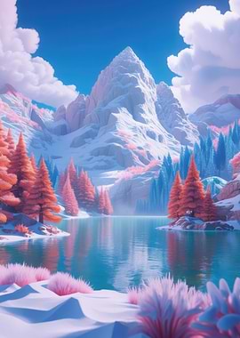 Enchanting Winter Mountain Lake Landscape