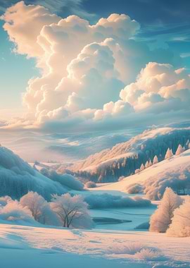 Snowy Mountain Landscape with Clouds