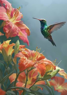 Hummingbird and Orange Lilies