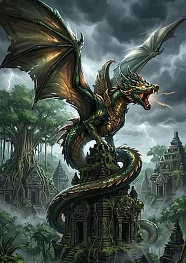 Dragon Over Ancient Ruins