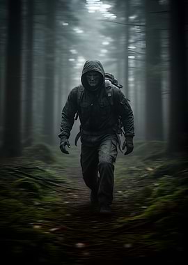 Man in Hooded Jacket in Forest