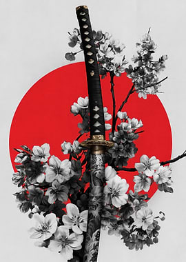 Katana with Cherry Blossoms and Sun