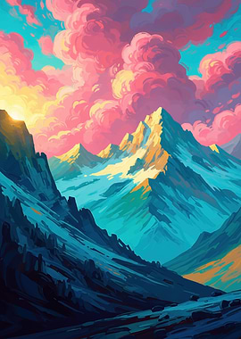 Vibrant Mountain Landscape at Sunset