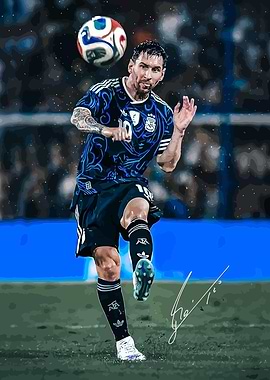 Digital Painting Lionel Messi Playing Soccer