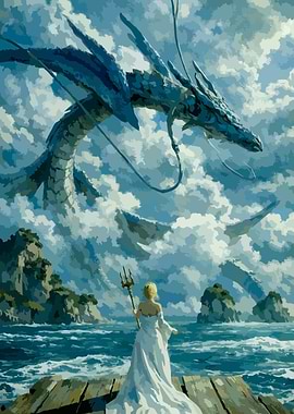 Dragon and Woman with Trident