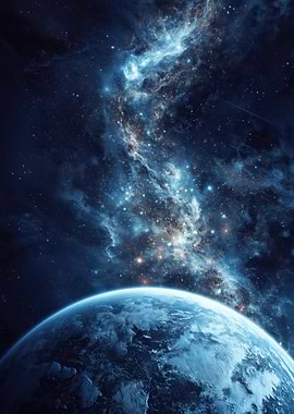 Earth and Nebula in Space