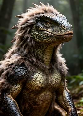 Furry Lizard Creature in Forest