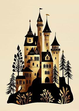 Golden Fantasy Castle Illustration