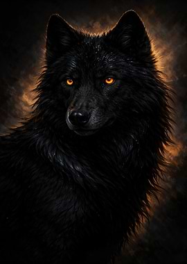 Black Wolf with Glowing Eyes