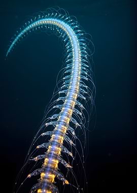 Bioluminescent Siphonophore in Deep Sea