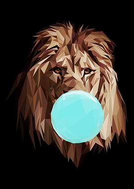 Lion blowing a bubblegum bubble
