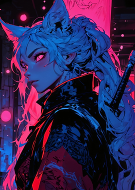 Cyberpunk Fox Girl with Katana