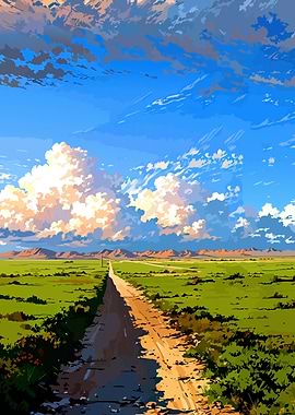 Anime Landscape Road with Clouds