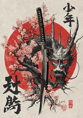 Dragon Katana and Cherry Blossoms
