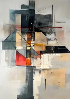 Abstract Geometric Composition with Red Accent