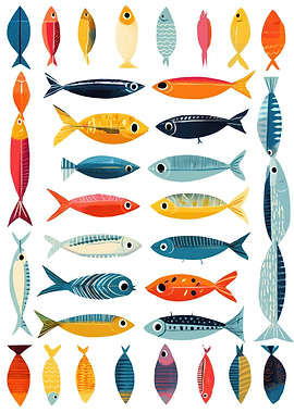Collection of Stylized Fish Illustrations