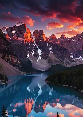 Majestic Mountain Lake Sunset Reflection