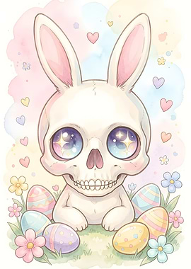Cute Skull Bunny with Easter Eggs