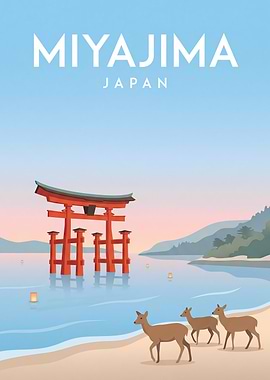 Miyajima Torii Gate and Deer