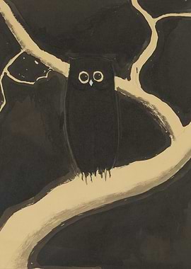 Black Owl on a Branch