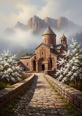 Ancient Monastery in Spring Bloom