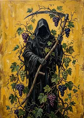 Grim Reaper with Grapes and Scythe