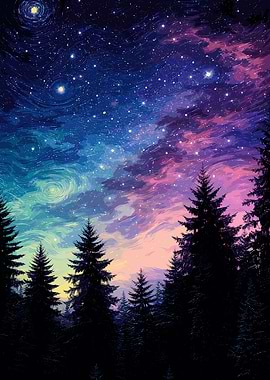 Starry Night Forest Landscape