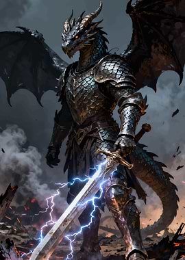 Armored Dragon Warrior with Lightning Sword