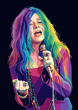 Janis Joplin Singing with Rainbow Hair