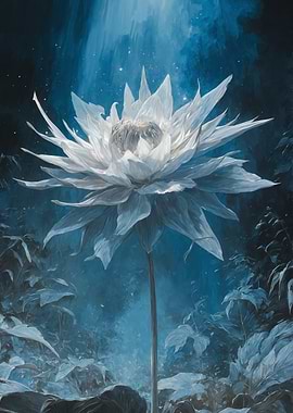 Ethereal White Lotus in Blue Forest