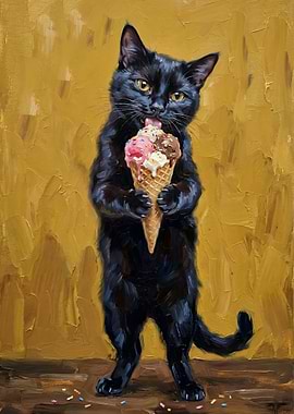 Black Cat Eating Ice Cream