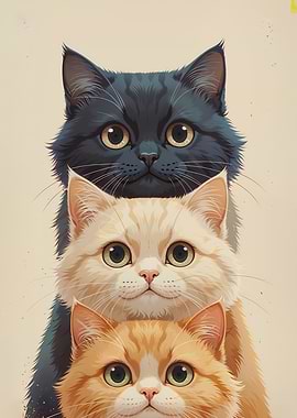 Three Stacked Cats