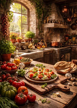 Rustic Italian Kitchen with Fresh Ingredients
