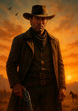 Lone Cowboy at Sunset