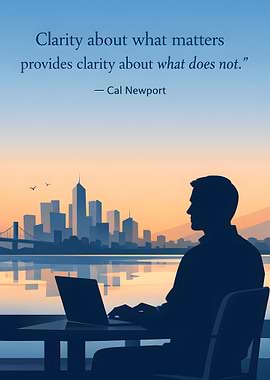 Man working by the city skyline