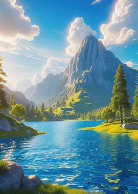 Serene Mountain Lake Landscape