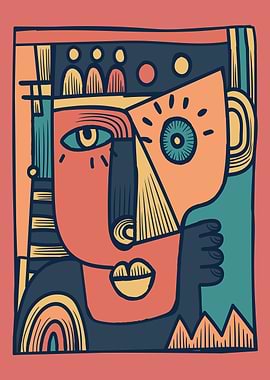 Abstract Cubist Portrait with Vibrant Colors