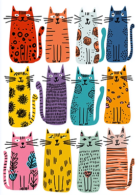 Collection of Illustrated Cats