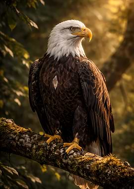 Majestic Bald Eagle Perched on Mossy Branch